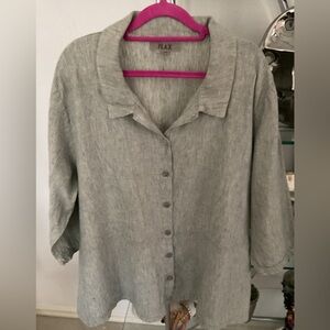 Flax Women's Button Down Gray green Shirt